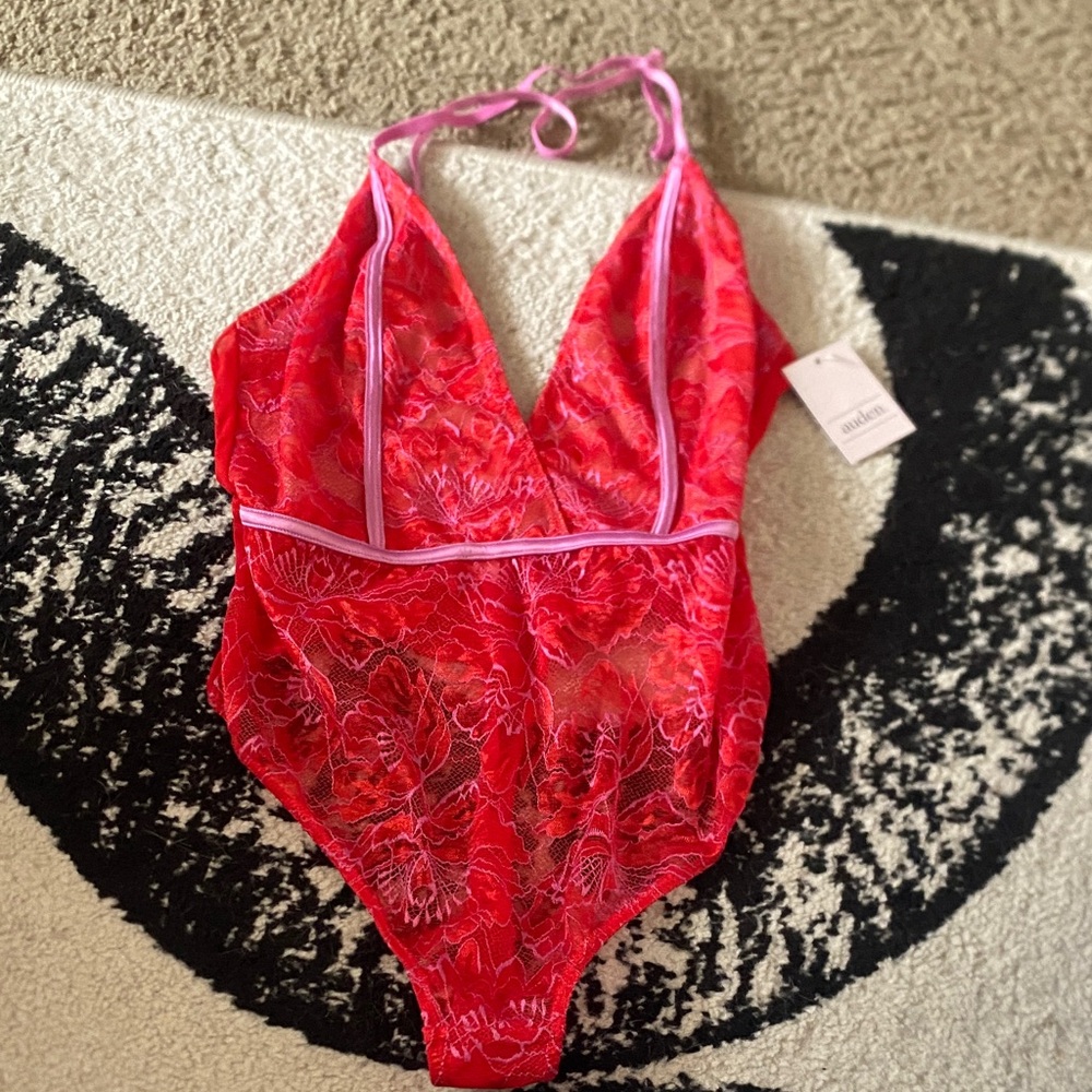 Red Floral Lace One-Piece